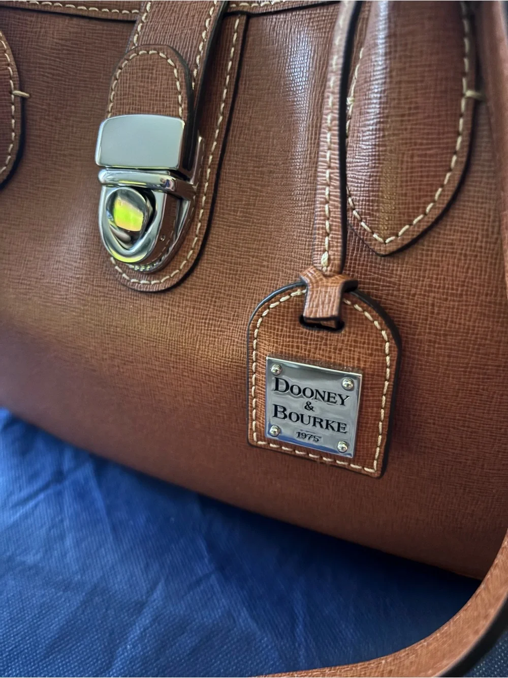 Dooney & Bourke Archives tuck lock Chestnut Leather Tote/Satchel bag